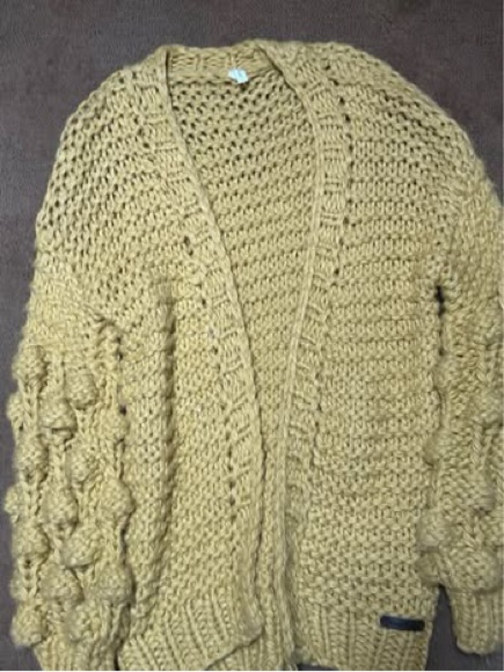 Wishlist Olive Bubble Sleeve Chunky Open-Front Cardigan